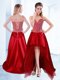 Wine Red Sleeveless High Low Beading Lace Up