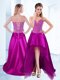 Inexpensive High Low Fuchsia Evening Dress Sweetheart Sleeveless Lace Up