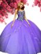 Lavender Sleeveless Floor Length Beading Lace Up Quinceanera Dress