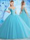Off The Shoulder Sleeveless Tulle Sweet 16 Dresses Beading and Lace Lace Up
