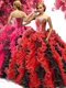 Red And Black Sleeveless Floor Length Beading and Ruffles Lace Up Quince Ball Gowns