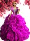 Luxury Fuchsia Lace Up Sweetheart Beading and Ruffles Quinceanera Dresses Organza Sleeveless