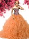 Classical Sweetheart Sleeveless Lace Up Quinceanera Gowns Orange Organza