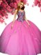 Wonderful Hot Pink Sweetheart Neckline Beading Ball Gown Prom Dress Sleeveless Lace Up