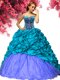 Sweet Pick Ups Teal Quince Ball Gowns Sweetheart Sleeveless Brush Train Lace Up