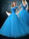 Blue V-neck Neckline Appliques Sweet 16 Quinceanera Dress Cap Sleeves Lace Up