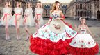 Comfortable White And Red Sleeveless Satin and Organza Lace Up Sweet 16 Dress for Military Ball and Sweet 16 and Quinceanera