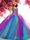 Best Multi-color Lace Up Sweetheart Beading 15 Quinceanera Dress Tulle Sleeveless