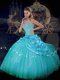 Sexy Sleeveless Floor Length Beading and Pick Ups Lace Up Quince Ball Gowns with Blue