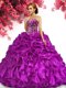 Vintage Fuchsia Lace Up Quinceanera Dress Beading and Ruffles Sleeveless Floor Length