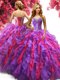 Multi-color Ball Gowns Sweetheart Sleeveless Organza Floor Length Lace Up Beading and Ruffles Quinceanera Gowns