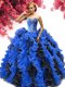 Lace Up Sweet 16 Quinceanera Dress Blue And Black for Military Ball and Sweet 16 and Quinceanera with Beading and Ruffles