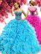 Aqua Blue Sweetheart Lace Up Beading and Ruffles Ball Gown Prom Dress Sleeveless