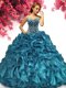 Floor Length Ball Gowns Sleeveless Teal Quinceanera Dresses Lace Up