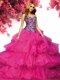 Sexy Organza Sweetheart Sleeveless Lace Up Beading and Ruffled Layers 15th Birthday Dress in Fuchsia
