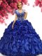 Royal Blue Ball Gowns Beading and Ruffles 15 Quinceanera Dress Lace Up Organza Sleeveless Floor Length