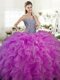 Sweetheart Sleeveless Organza Ball Gown Prom Dress Beading and Ruffles Lace Up