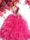 Sexy Hot Pink Sweetheart Neckline Beading and Ruffles Quinceanera Gowns Sleeveless Lace Up