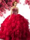 Discount Red Lace Up Sweetheart Beading and Ruffles Quinceanera Gown Organza Sleeveless