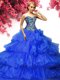 Flare Royal Blue Sleeveless Beading and Ruffled Layers Floor Length Vestidos de Quinceanera