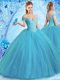 Cute Off the Shoulder With Train Lace Up Quinceanera Dress Teal for Military Ball and Sweet 16 and Quinceanera with Beading Brush Train