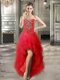 Affordable Sweetheart Sleeveless Lace Up Prom Dresses Red Tulle