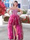 Admirable High Low Lace Up Prom Evening Gown Fuchsia for Prom and Party with Beading and Ruffles