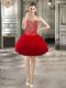 Red Tulle Lace Up Sweetheart Sleeveless Mini Length Prom Gown Beading and Ruffles