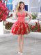 Red Ball Gowns Organza Sweetheart Sleeveless Beading and Ruffles Mini Length Lace Up