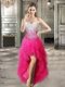 Modest A-line Prom Dresses Hot Pink Sweetheart Tulle Sleeveless High Low Lace Up