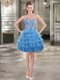 Modern Sleeveless Lace Up Mini Length Beading and Ruffled Layers Prom Gown