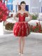 Super Sweetheart Sleeveless Homecoming Dress Mini Length Appliques and Ruffles Red Organza