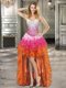 Sleeveless Organza High Low Lace Up Homecoming Dress in Multi-color with Beading and Ruffles