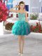 Glittering Turquoise Sweetheart Lace Up Beading and Ruffles Prom Dresses Sleeveless