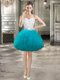Teal Ball Gowns Tulle Sweetheart Sleeveless Beading and Ruffles Mini Length Lace Up Prom Party Dress