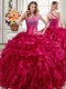 Clearance One Shoulder Floor Length Ball Gowns Sleeveless Fuchsia 15 Quinceanera Dress Lace Up