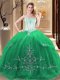 Customized Floor Length Green Sweet 16 Dress Strapless Sleeveless Lace Up