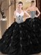 Attractive Black Sleeveless Appliques and Pick Ups and Pattern Floor Length 15 Quinceanera Dress