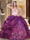 Great Strapless Sleeveless Lace Up Ball Gown Prom Dress Purple Taffeta