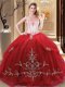 Custom Fit Red 15 Quinceanera Dress Military Ball and Sweet 16 and Quinceanera and For with Embroidery Strapless Sleeveless Lace Up