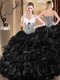Custom Fit Black Ball Gowns Ruffles and Pattern Quince Ball Gowns Lace Up Tulle Sleeveless Floor Length