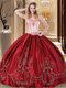 Elegant Strapless Sleeveless Taffeta 15th Birthday Dress Embroidery Lace Up