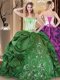 New Arrival Green Sweet 16 Quinceanera Dress Military Ball and Sweet 16 and Quinceanera and For with Embroidery Strapless Sleeveless Lace Up