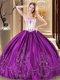 Floor Length Purple 15th Birthday Dress Strapless Sleeveless Lace Up