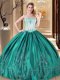 Sleeveless Taffeta Floor Length Lace Up Vestidos de Quinceanera in Turquoise with Embroidery
