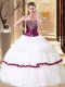 Inexpensive Sleeveless Floor Length Beading Lace Up Ball Gown Prom Dress with White