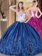 Amazing Royal Blue Strapless Lace Up Embroidery Quinceanera Gowns Sleeveless