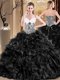 Ball Gowns Quinceanera Gown Black Sweetheart Organza Sleeveless Floor Length Lace Up