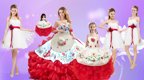 White And Red Sleeveless Floor Length Embroidery and Ruffles Lace Up Sweet 16 Dresses