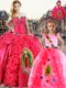 Unique Sleeveless Floor Length Beading and Embroidery and Ruffles Lace Up Quinceanera Gowns with Coral Red